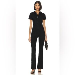 Good American Black Short Sleeve Zip-Front Jumpsuit